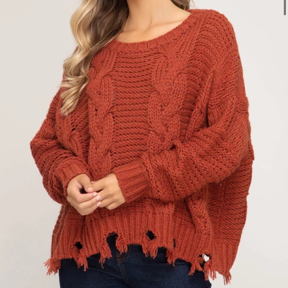 Cable Knit Sweater Oversized Rust